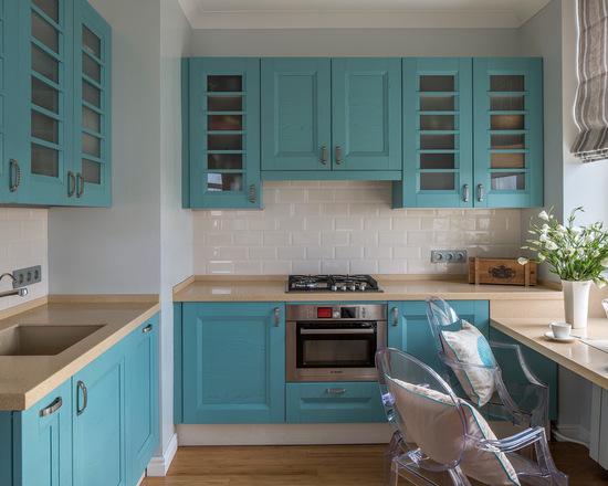  Tủ bếp gỗ xoan đào sơn màu xanh độc đáo theo thiết kế mã BT18 