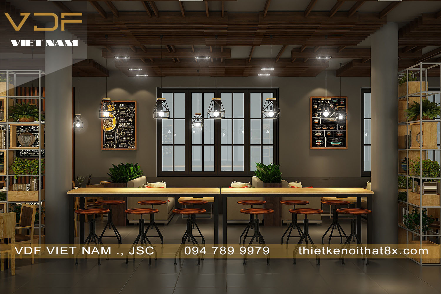  Thiết kế nội thất quán cafe xanh mang phong cách hiện đại 