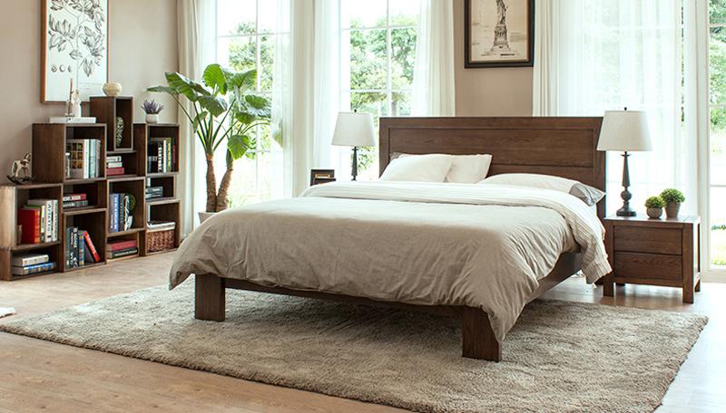  giường ngủ gỗ sồi phun màu hạt dẻ đậm GN-MHG073 