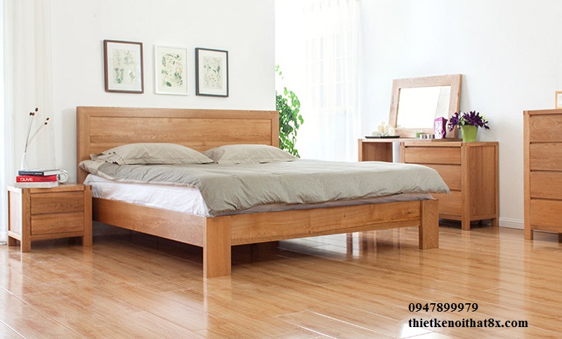  giường ngủ gỗ sồi phun màu hạt dẻ đậm GN-MHG073 