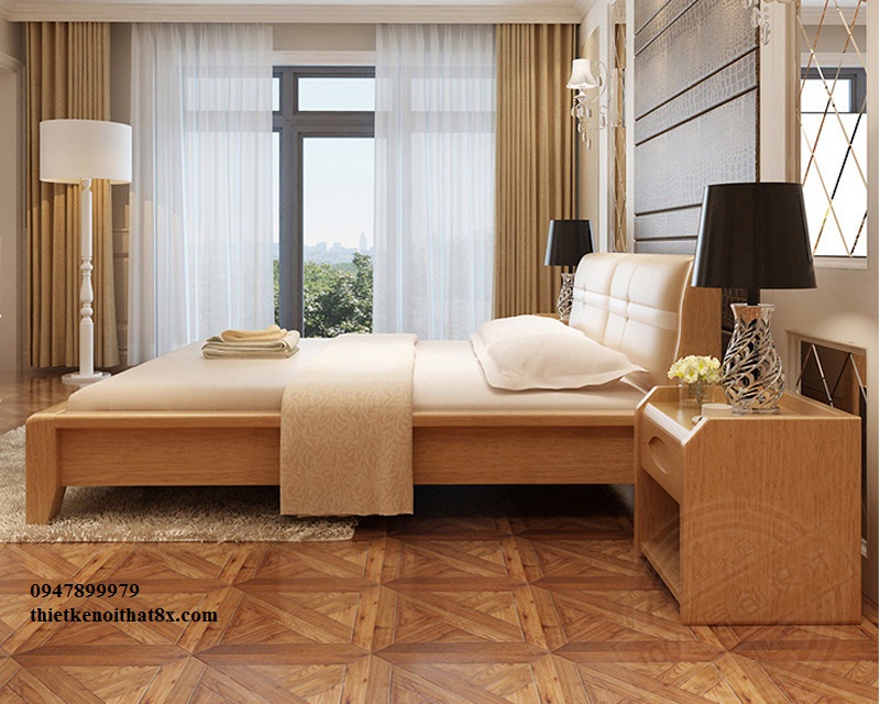  Giường ngủ gỗ tự nhiên bọc da kiểu dáng hiện đại GN-MHG077 