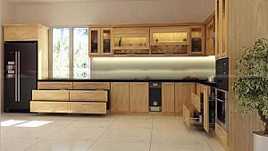 Tủ bếp cao cấp gỗ sồi hình chữ L mã BT09