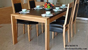 Bàn ăn gỗ sồi nga kết hợp bọc da sang trọng mã BA-MHG002