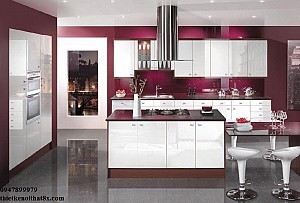 Tủ bếp Acrylic sự kết hợp của màu trắng và tím trẻ trung TB-MHG062