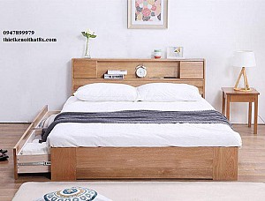 Giường ngủ gỗ sồi thiết kế có ngăn kéo tiện dụng GN-MHG070
