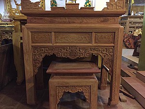 Mẫu án gian chạm sen- chữ vạn thọ mã AG-MHG015