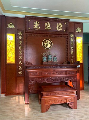 Combo ban thờ - hoành phi câu đối - tranh trúc chỉ