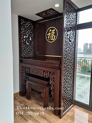 Combo Ban thờ triện sen + Vách đục phong thủy