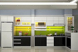 Tủ bếp gỗ Acrylic thiết kế hiện đại hình chữ L có khoang tủ lạnh mã BT12