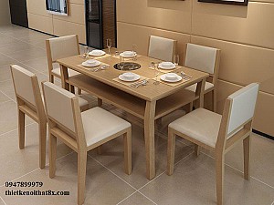 Mẫu bàn ăn hiện đại thiết kế 2 tầng tiện ích mã BA-MHG008