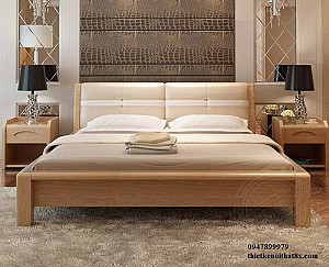Giường ngủ gỗ tự nhiên bọc da kiểu dáng hiện đại GN-MHG077