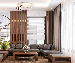 Thiết Kế Kiến Trúc - Nội Thất Biệt Thự Sang Trọng Gỗ Óc Chó