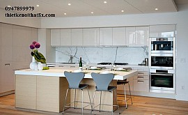 Tủ bếp gỗ MDF dán acylic  có bàn đảo TB-MHG066