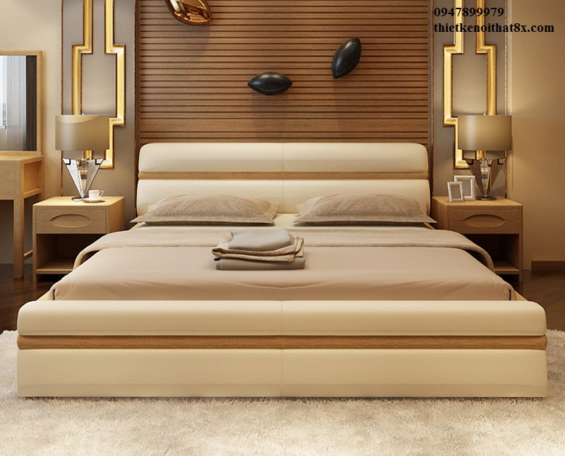  Giường gỗ bọc da phong cách châu âu GN-MHG076 